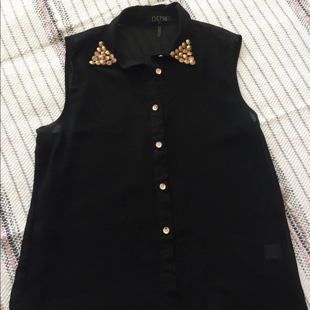 Depri: Black Blouse with Gold Detailing